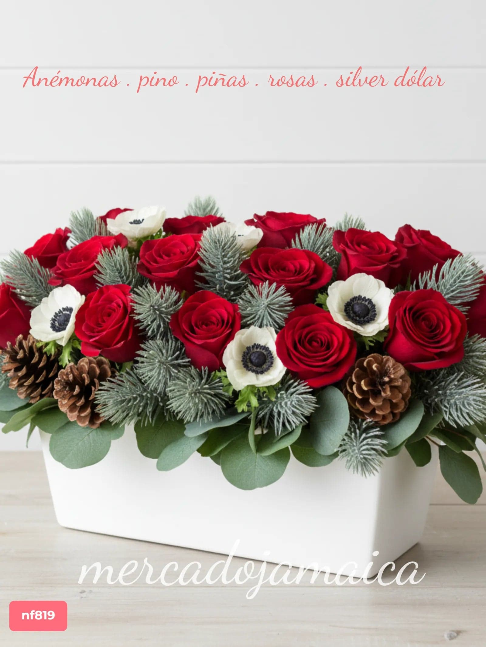 Arreglo Navidad: 24 Rosas Rojas y Anémonas CDMX