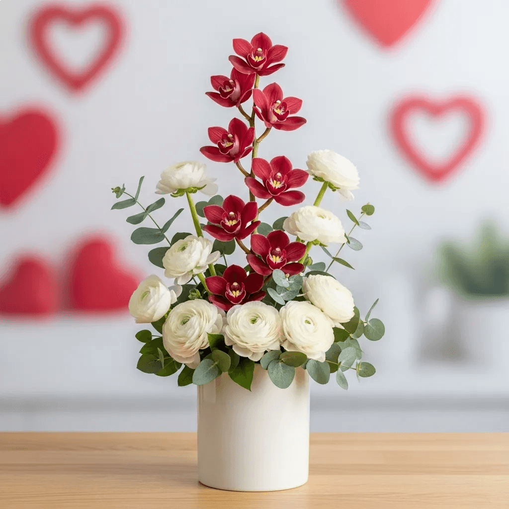 Orquídea Cymbidium Roja y Ranúnculos CDMX