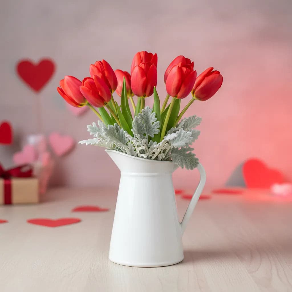 10 Tulipanes Rojos en Jarra Cerámica · CDMX