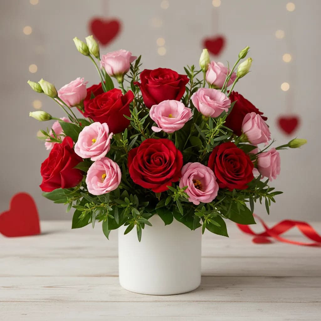12 Rosas Rojas con Lisianthus – Entrega CDMX