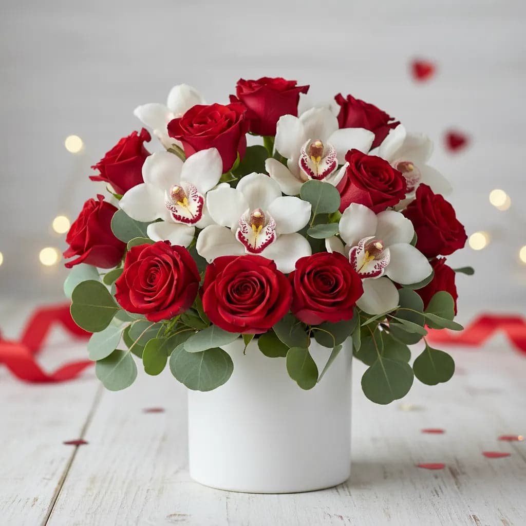 10 Rosas Rojas y Orquídeas Cymbidium CDMX