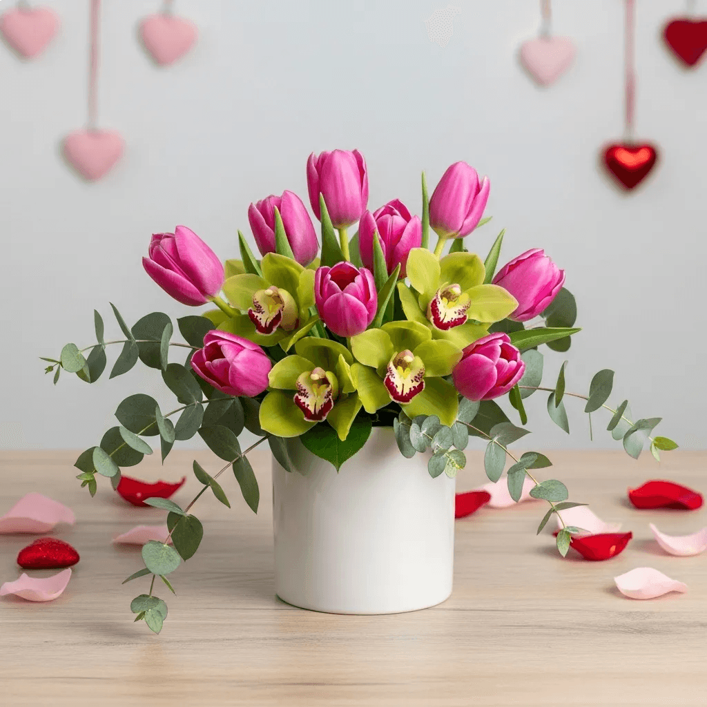 10 Tulipanes Fucsia y Orquídeas CDMX a Domicilio