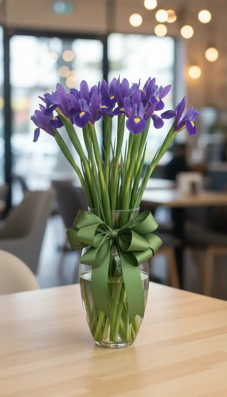 20 Iris Azules en Florero de Vidrio · CDMX