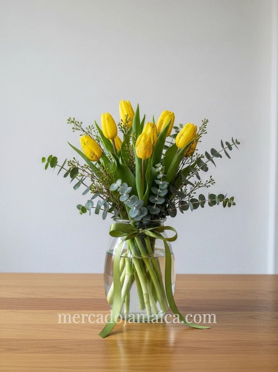 Florero 10 Tulipanes Amarillos a Domicilio CDMX