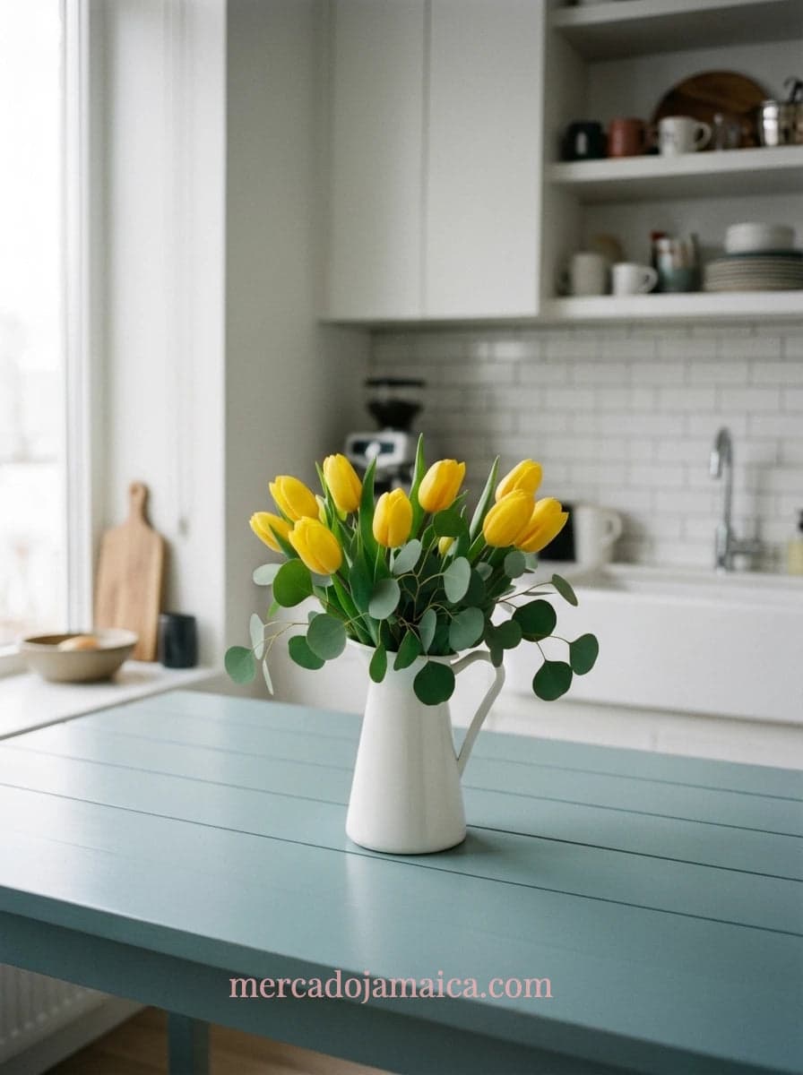 10 Tulipanes Amarillos en Jarra Cerámica CDMX