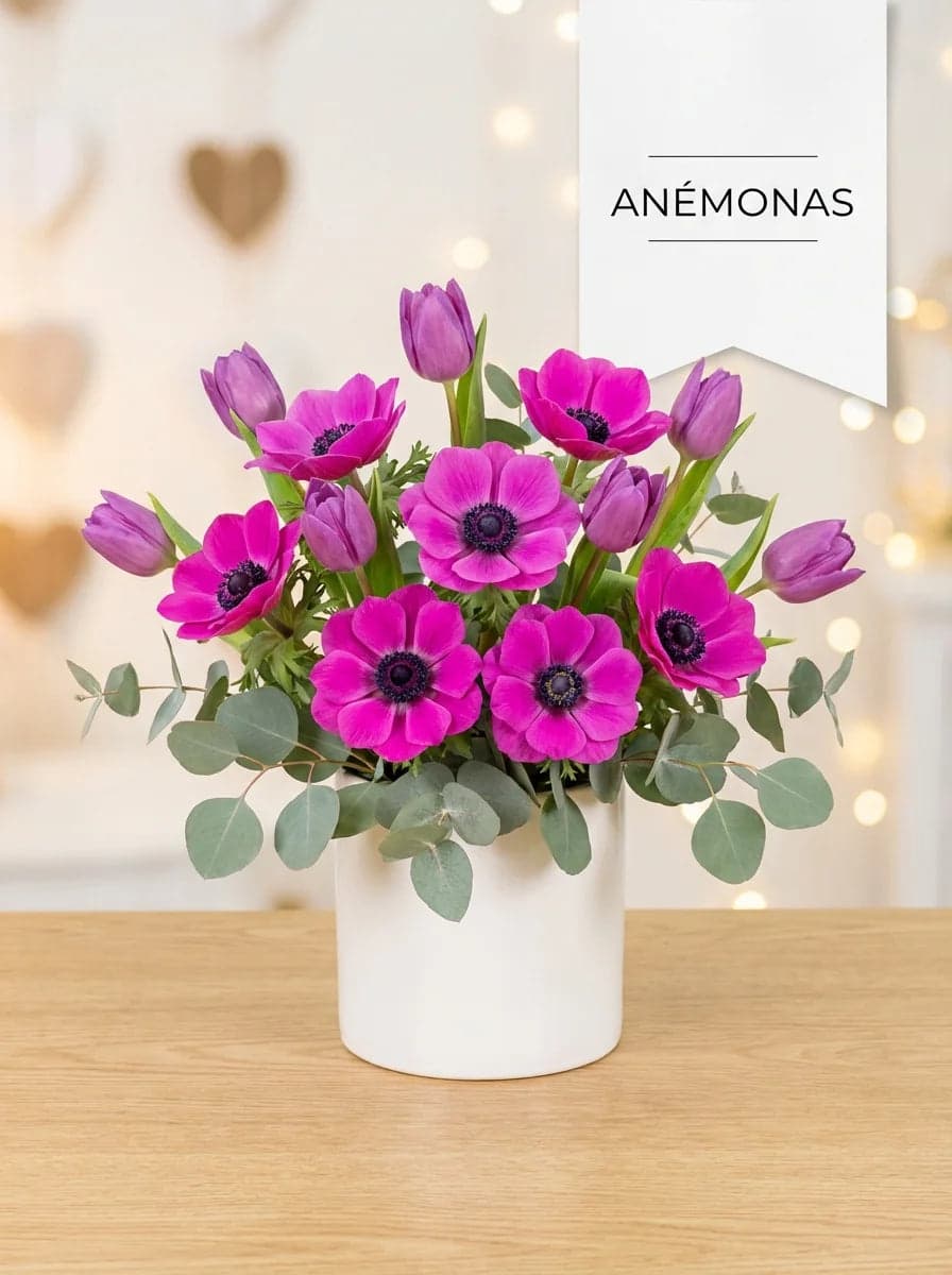 Arreglo 10 Tulipanes Morados y Anémonas Fucsia CDMX