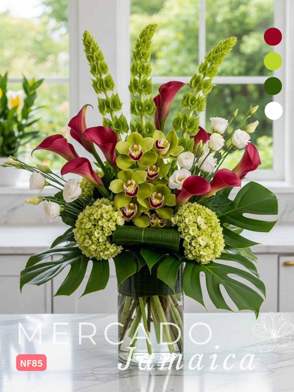 Callas Rojas y Orquídeas Cymbidium en Florero CDMX