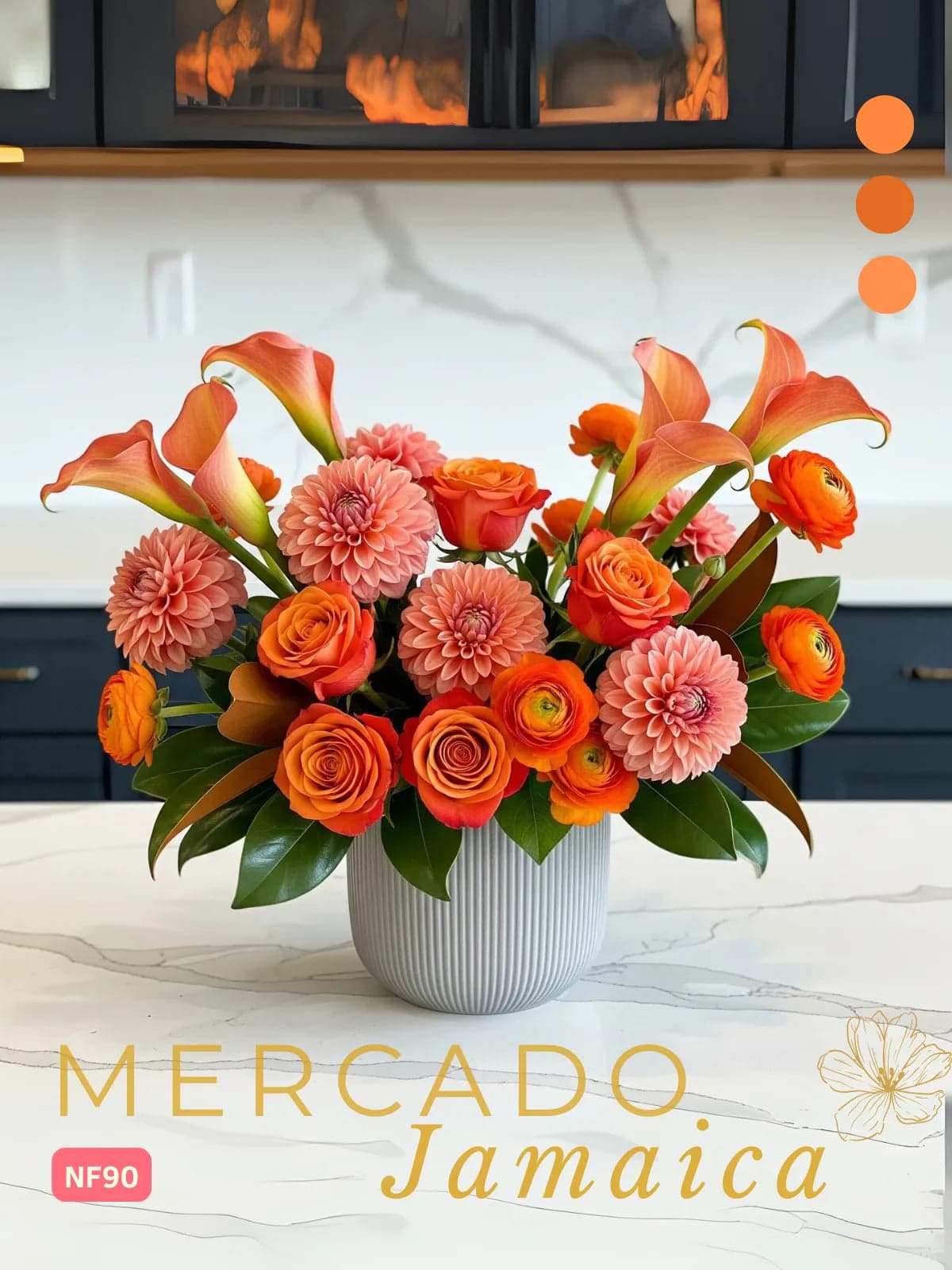 Arreglo Callas y Rosas Naranja en Florero | CDMX