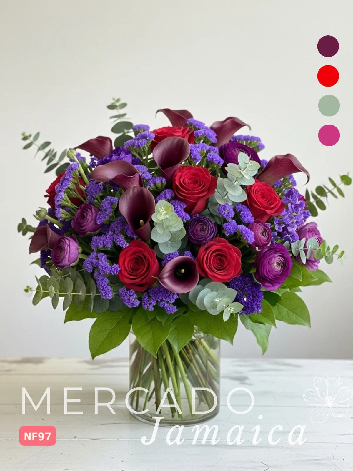 Arreglo Callas y Rosas Rojas en Florero CDMX