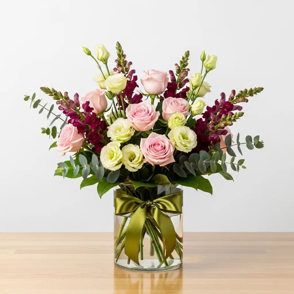 Arreglo 24 Rosas Rosa Claro con Lisianthus CDMX