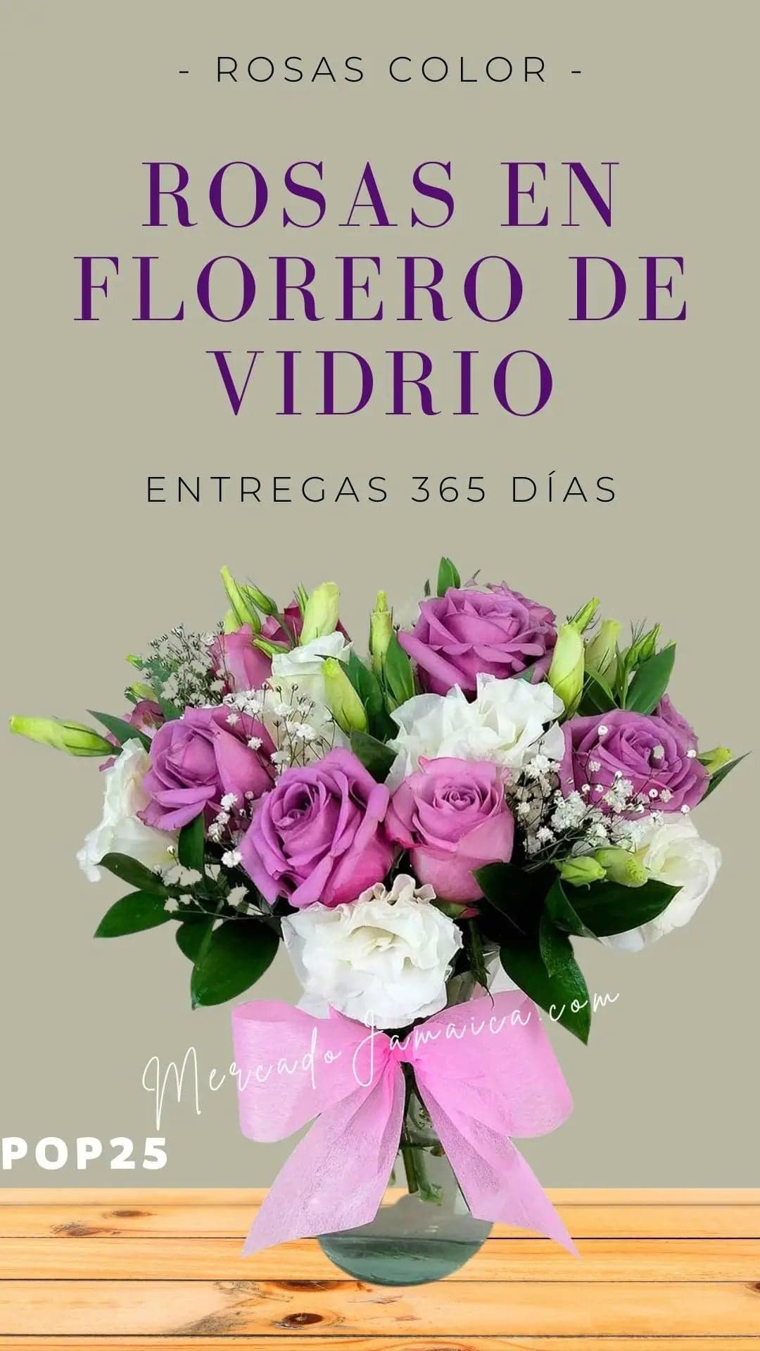 Arreglo 12 Rosas Lila en Florero CDMX
