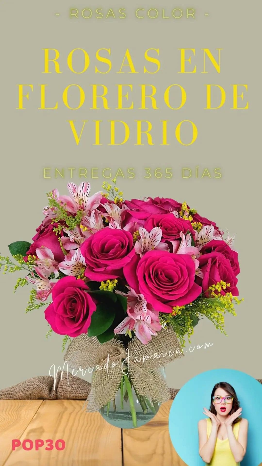Arreglo 12 Rosas Fucsia con Florero | CDMX