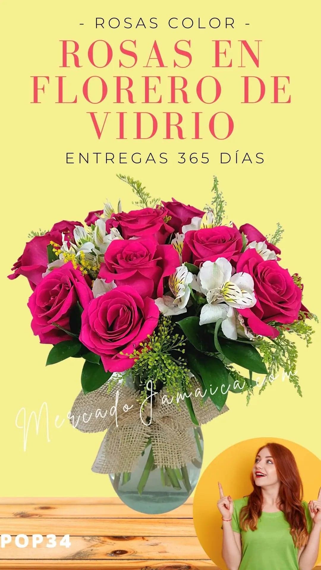 12 Rosas Fucsia y Astromelias en Florero | CDMX