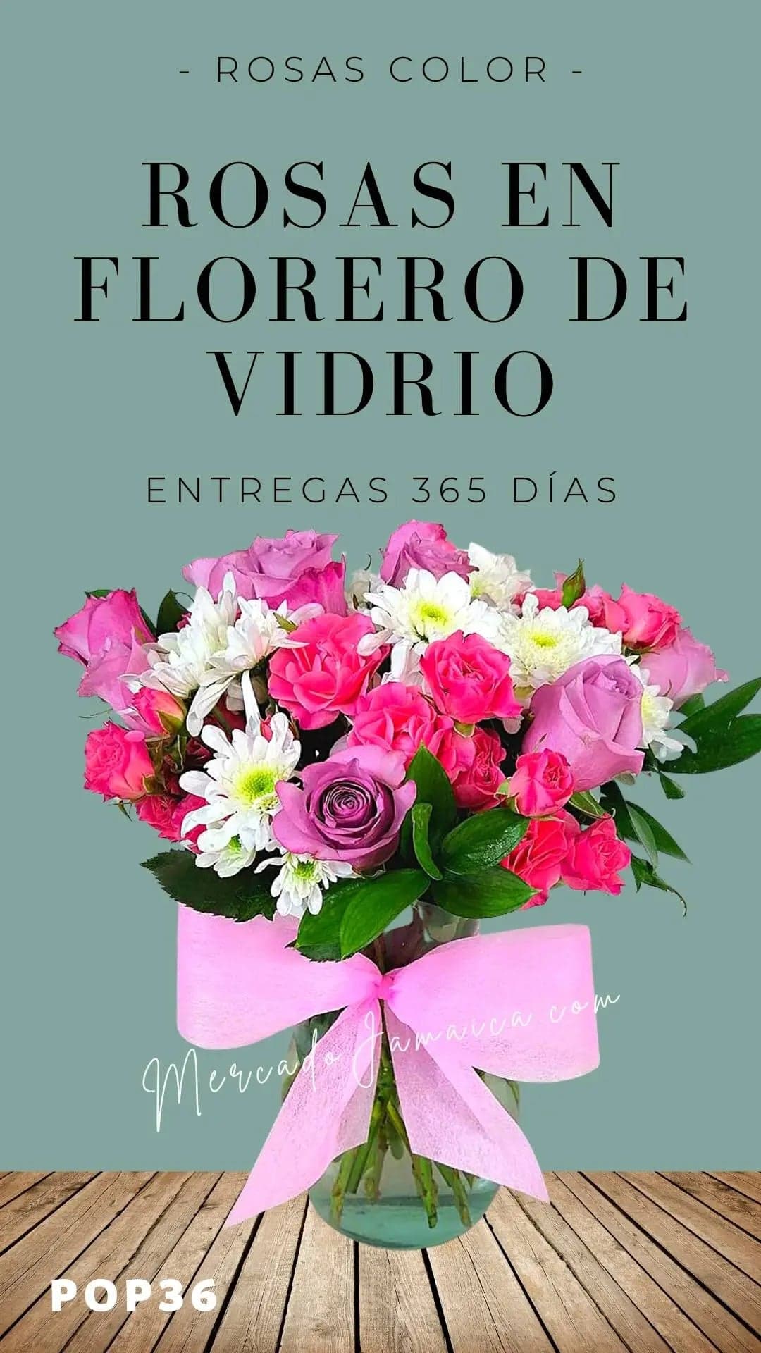 Arreglo 12 Rosas Lila y Margaritas en Florero CDMX