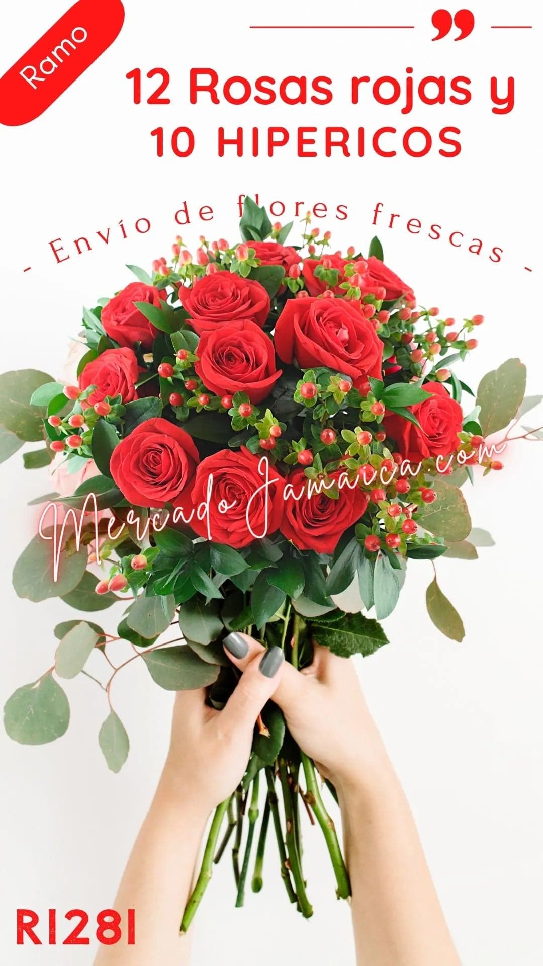 Ramo 10 Rosas Rojas con Hipericos CDMX