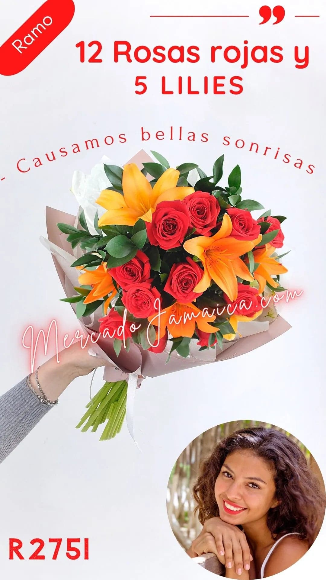 Ramo 12 Rosas Rojas con Lilies Naranja CDMX