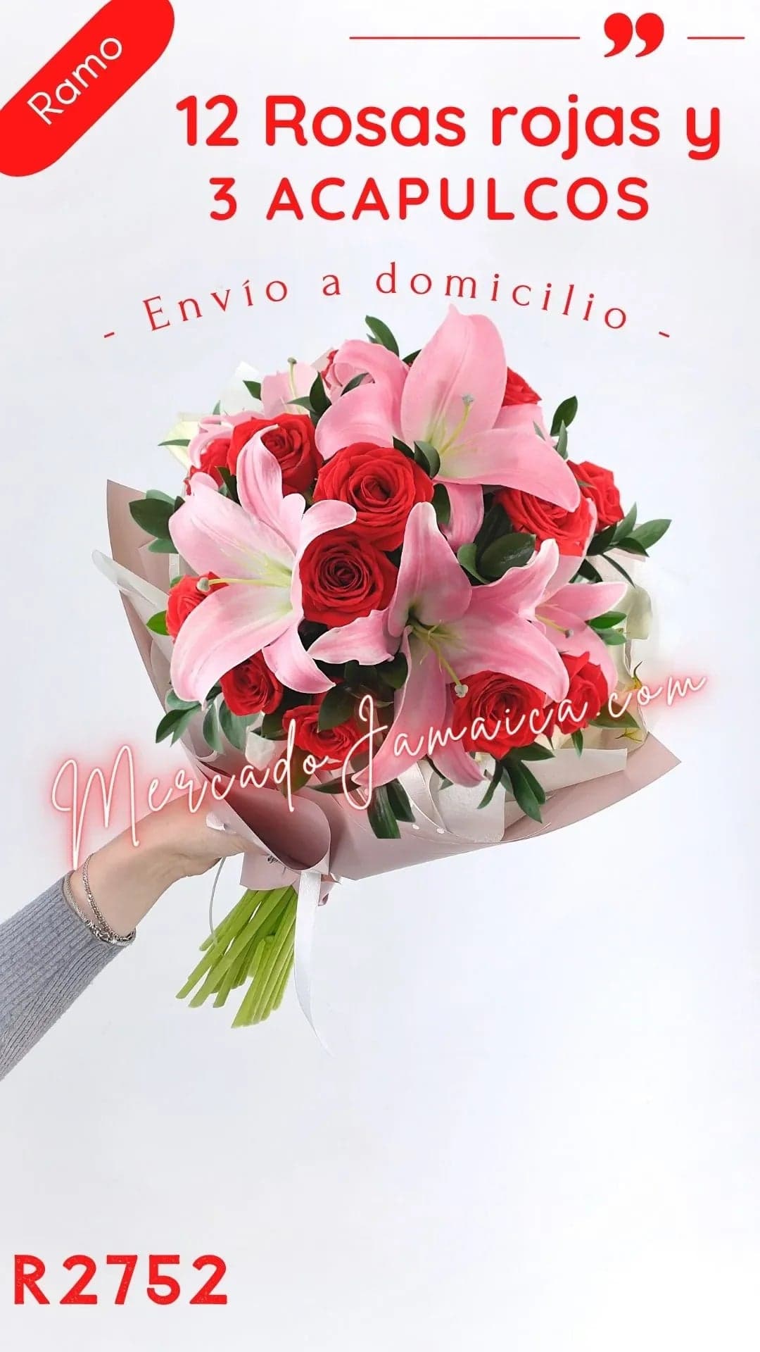 Ramo 12 Rosas Rojas con Acapulcos – CDMX