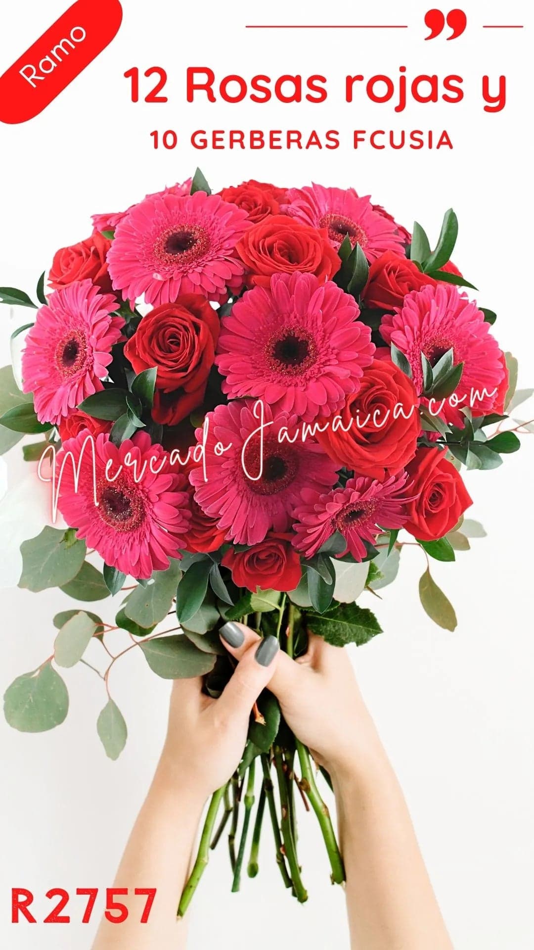 Ramo 12 Rosas Rojas y 10 Gerberas Fucsia CDMX