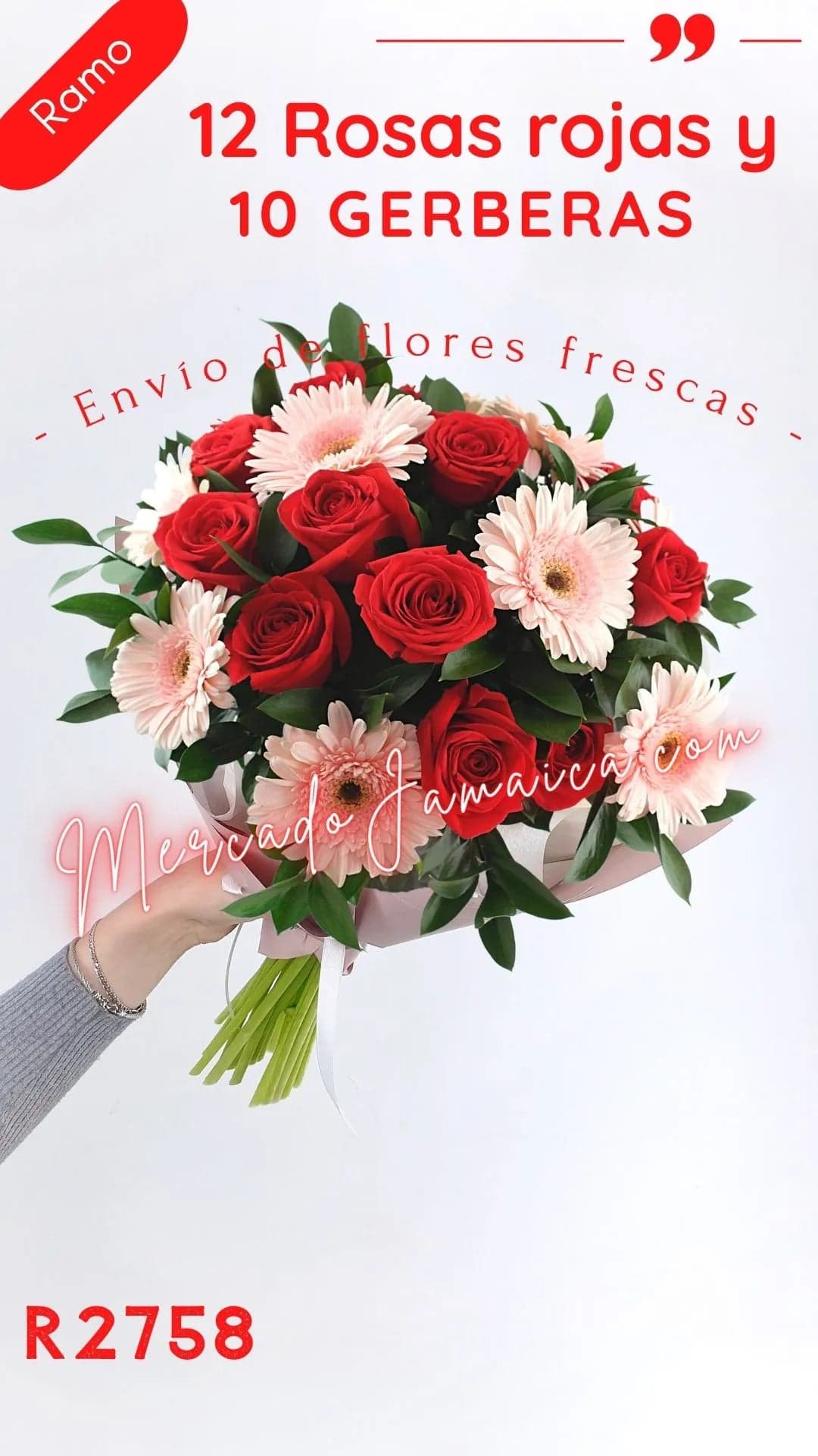 Ramo 12 Rosas Rojas y 10 Gerberas Rosa CDMX