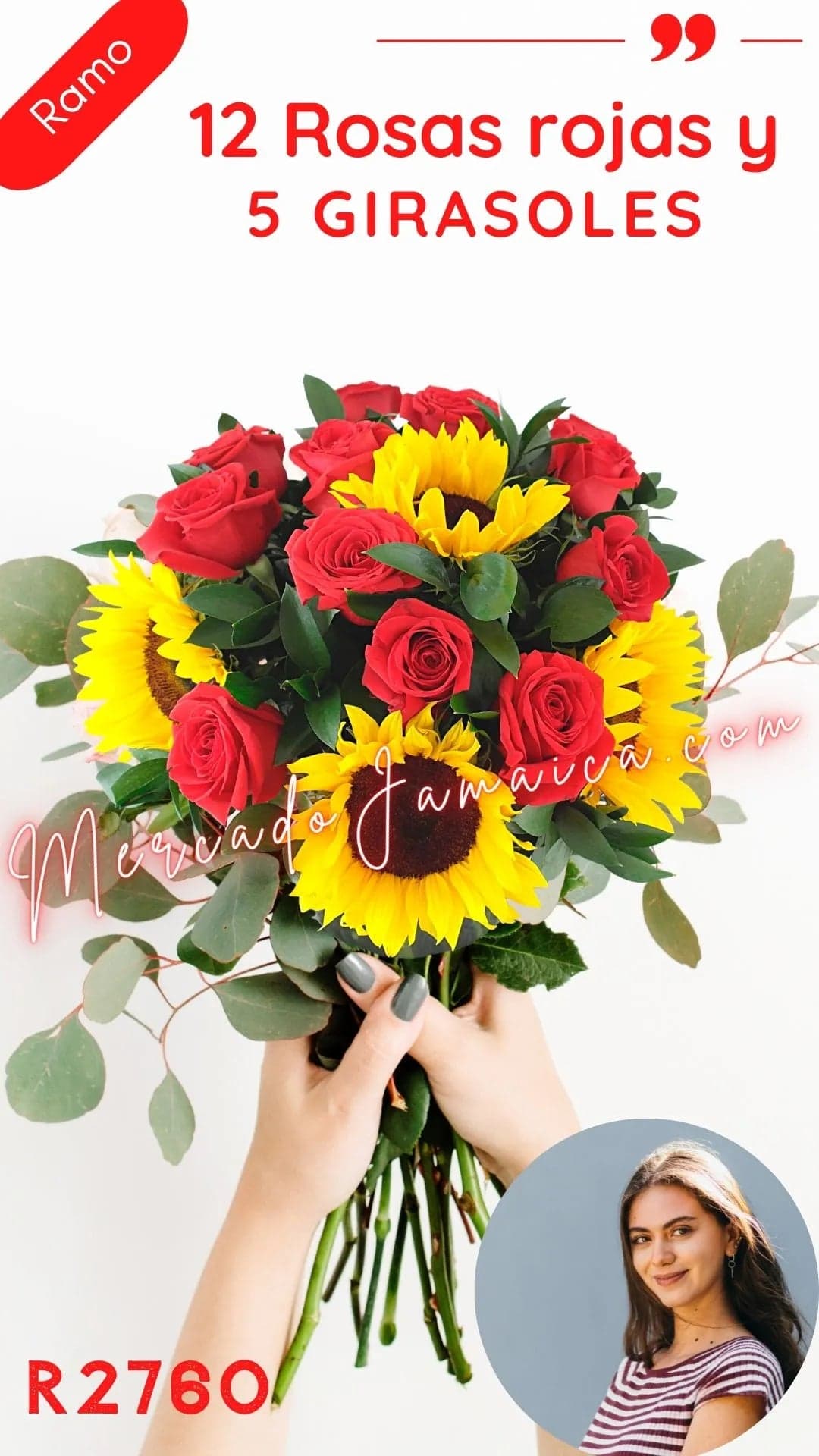 Ramo 12 Rosas Rojas y 5 Girasoles a Domicilio CDMX
