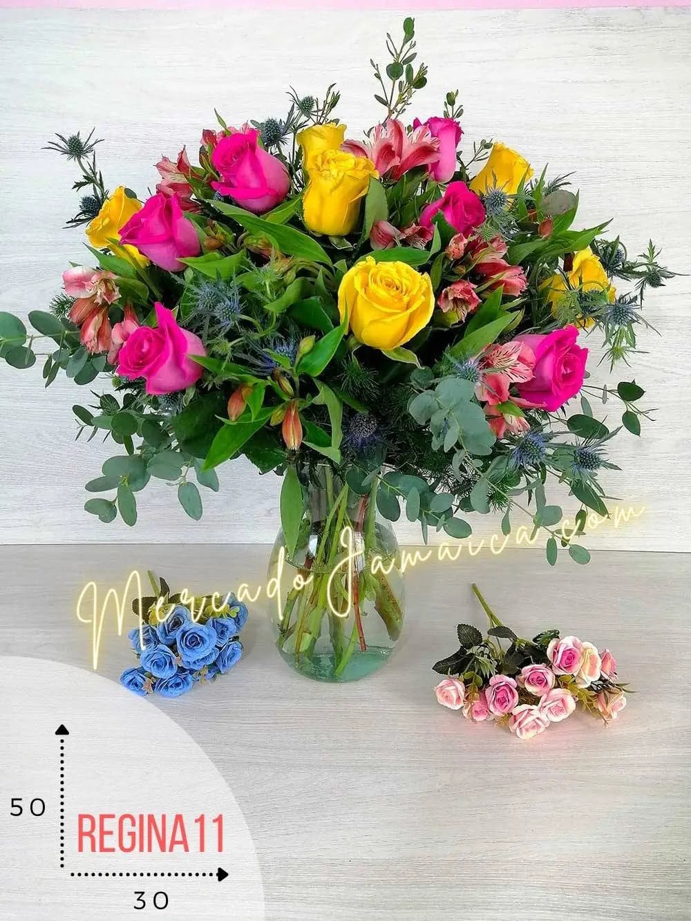 Arreglo Rosas Fucsia y Amarillas en Florero CDMX