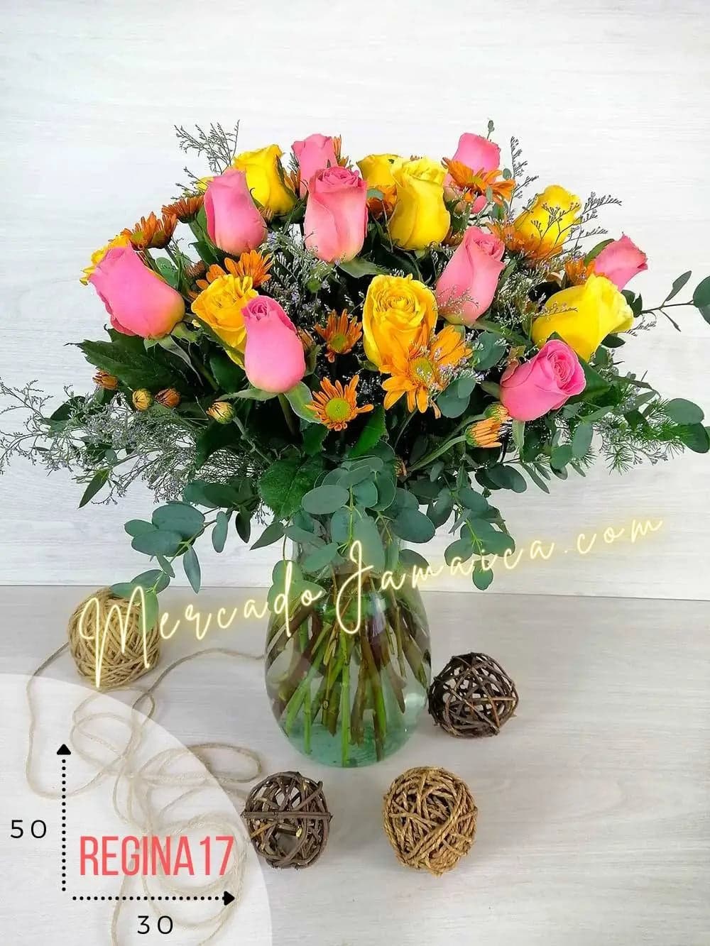 Arreglo Hebe con Rosas Rosa y Amarillas CDMX