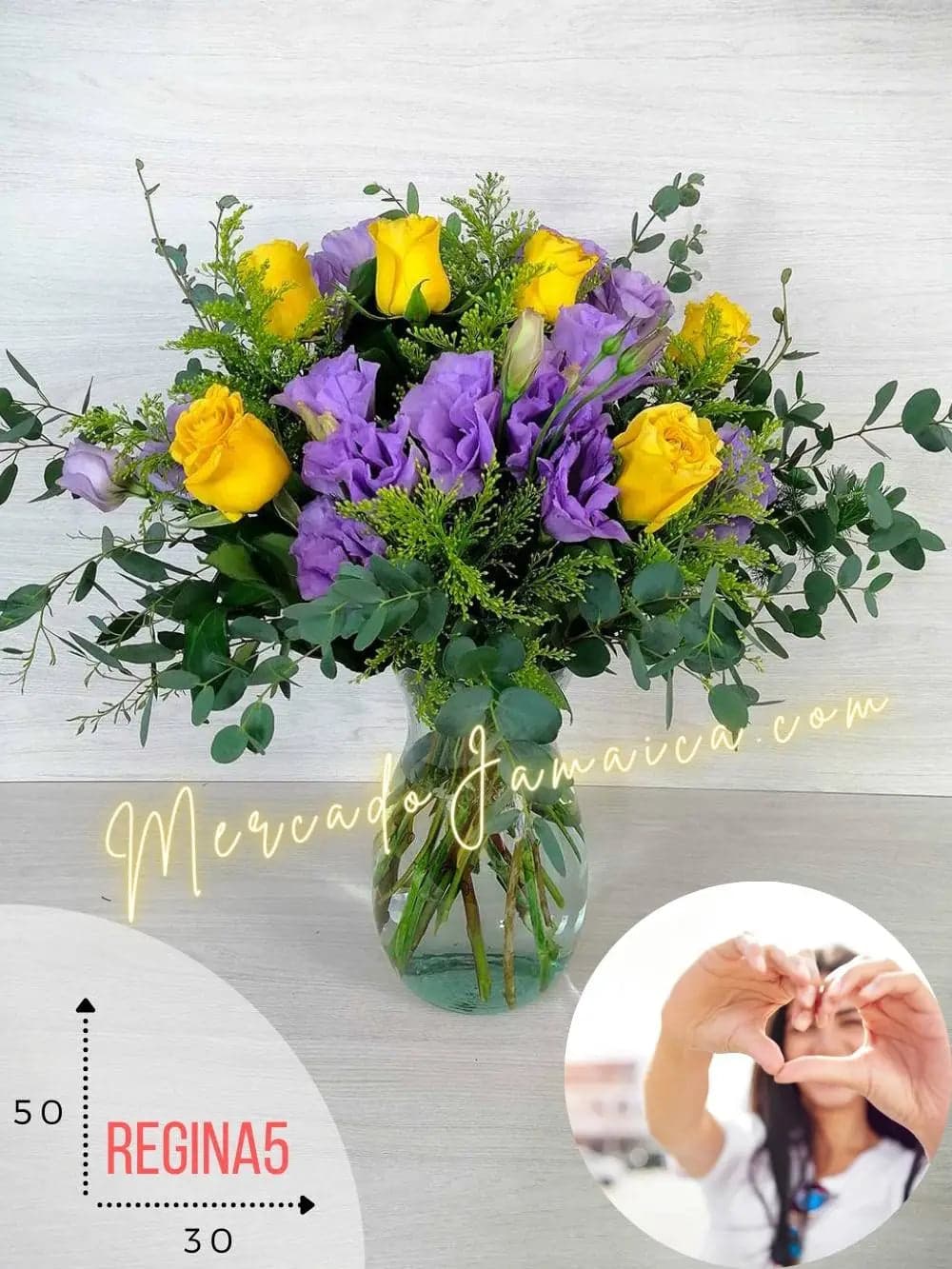 12 Rosas Amarillas y Lisianthus en Florero CDMX