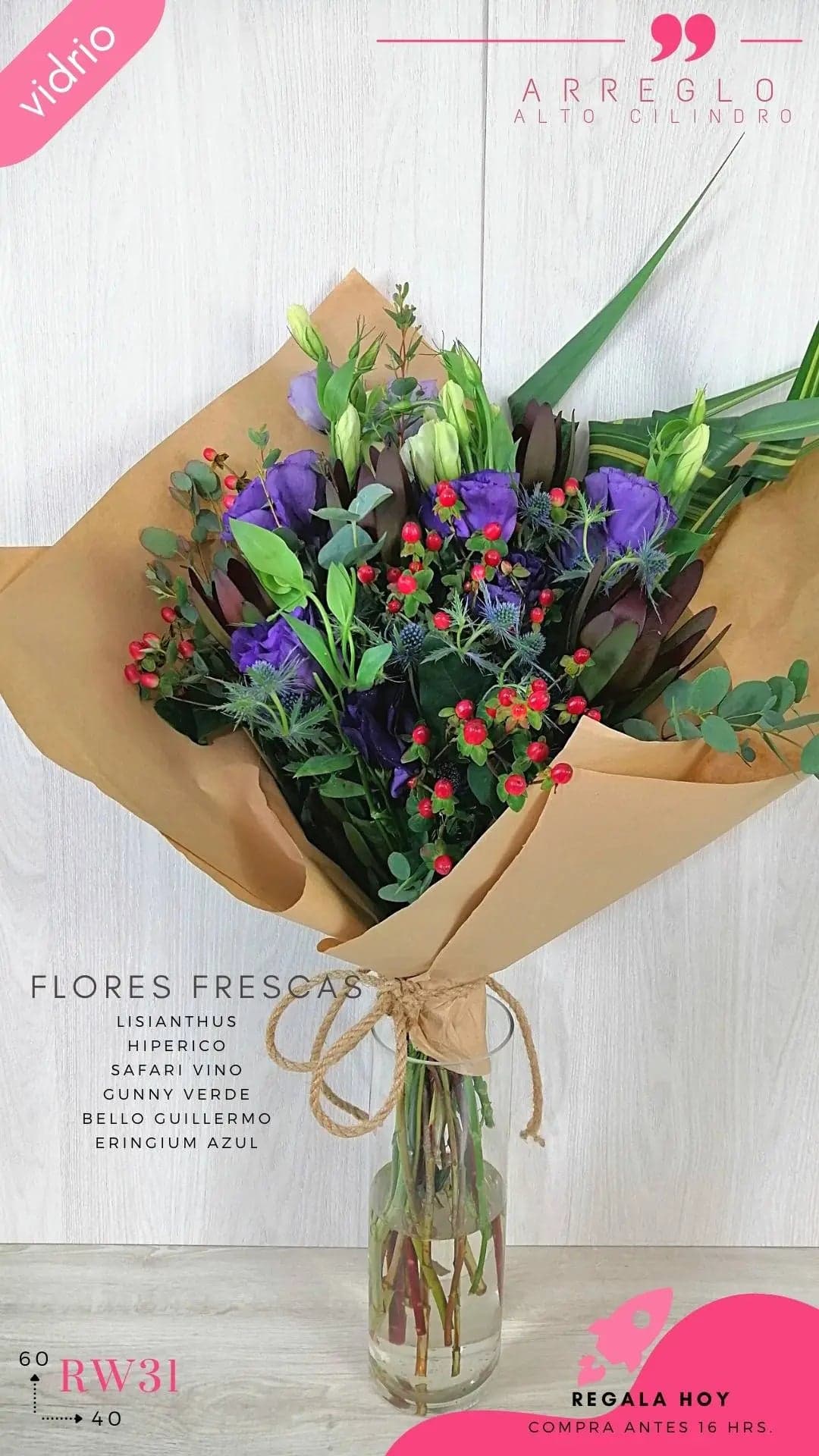 Ramo Lisianthus Colombus con Florero · CDMX