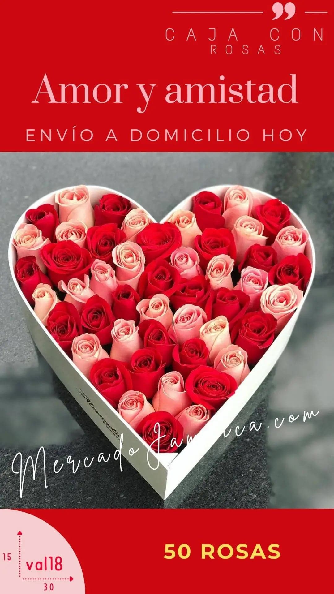 Corazón 50 Rosas Rojo y Rosa · San Valentín CDMX