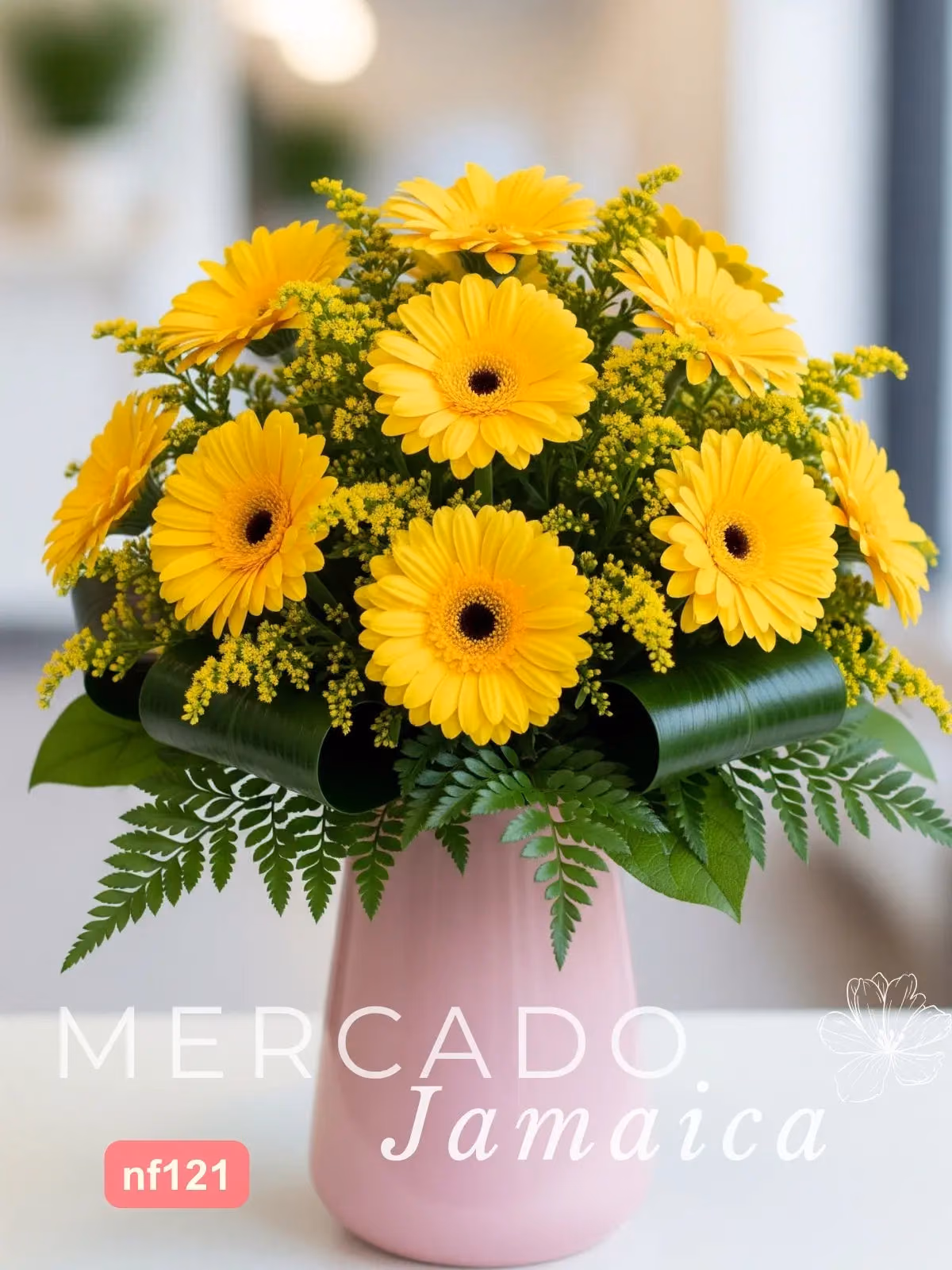 10 Gerberas Amarillas en Florero | CDMX a Domicilio