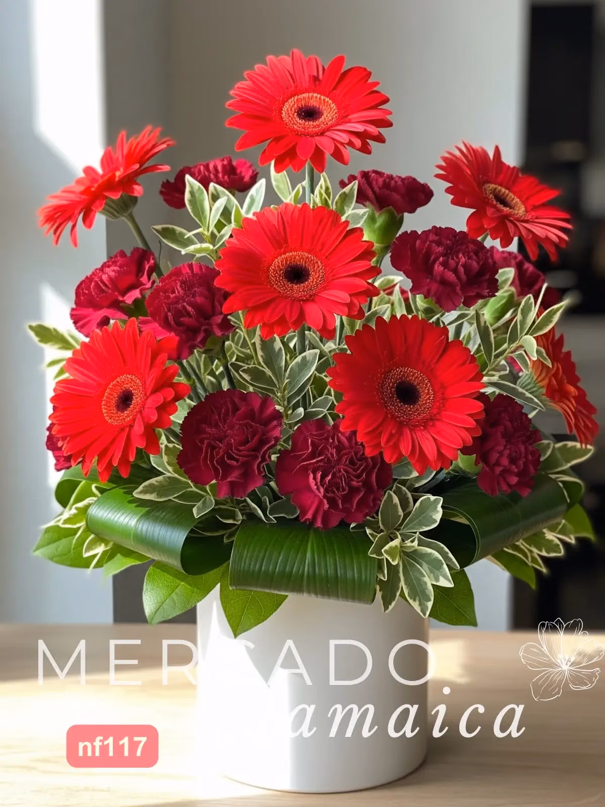 10 Gerberas Rojas y Claveles Vino en CDMX