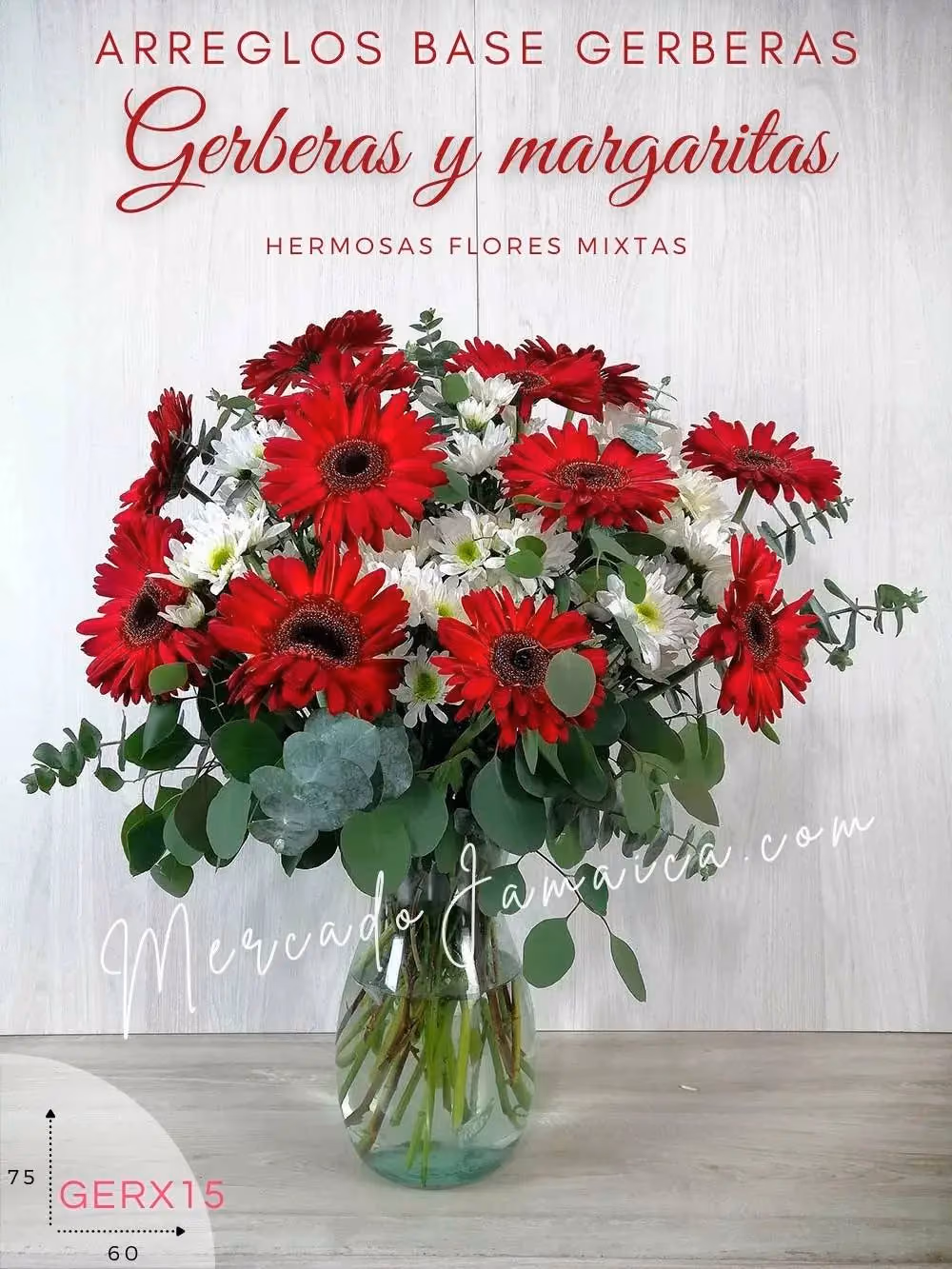 10 Gerberas Rojas y Margaritas en Florero CDMX