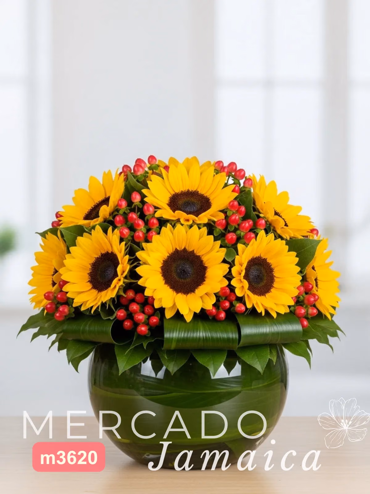 10 Girasoles en Florero Esférico · Entrega CDMX