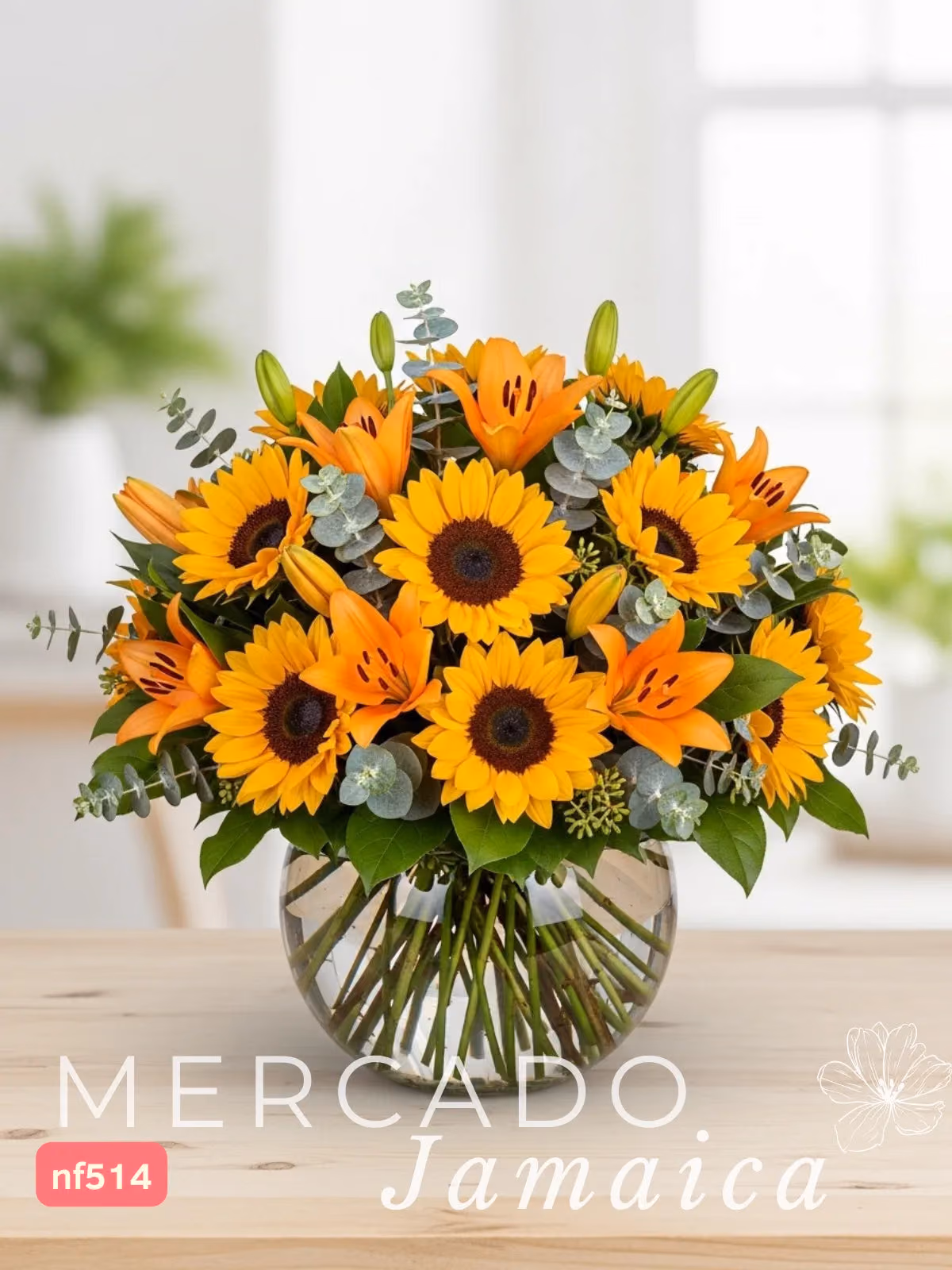 10 Girasoles y Lilies Naranja en Florero | CDMX