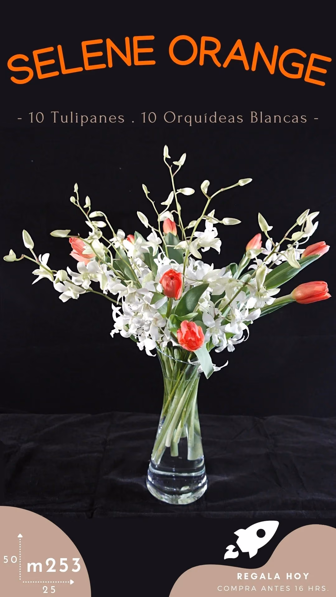 10 Orquídeas Blancas y Tulipanes Naranja CDMX
