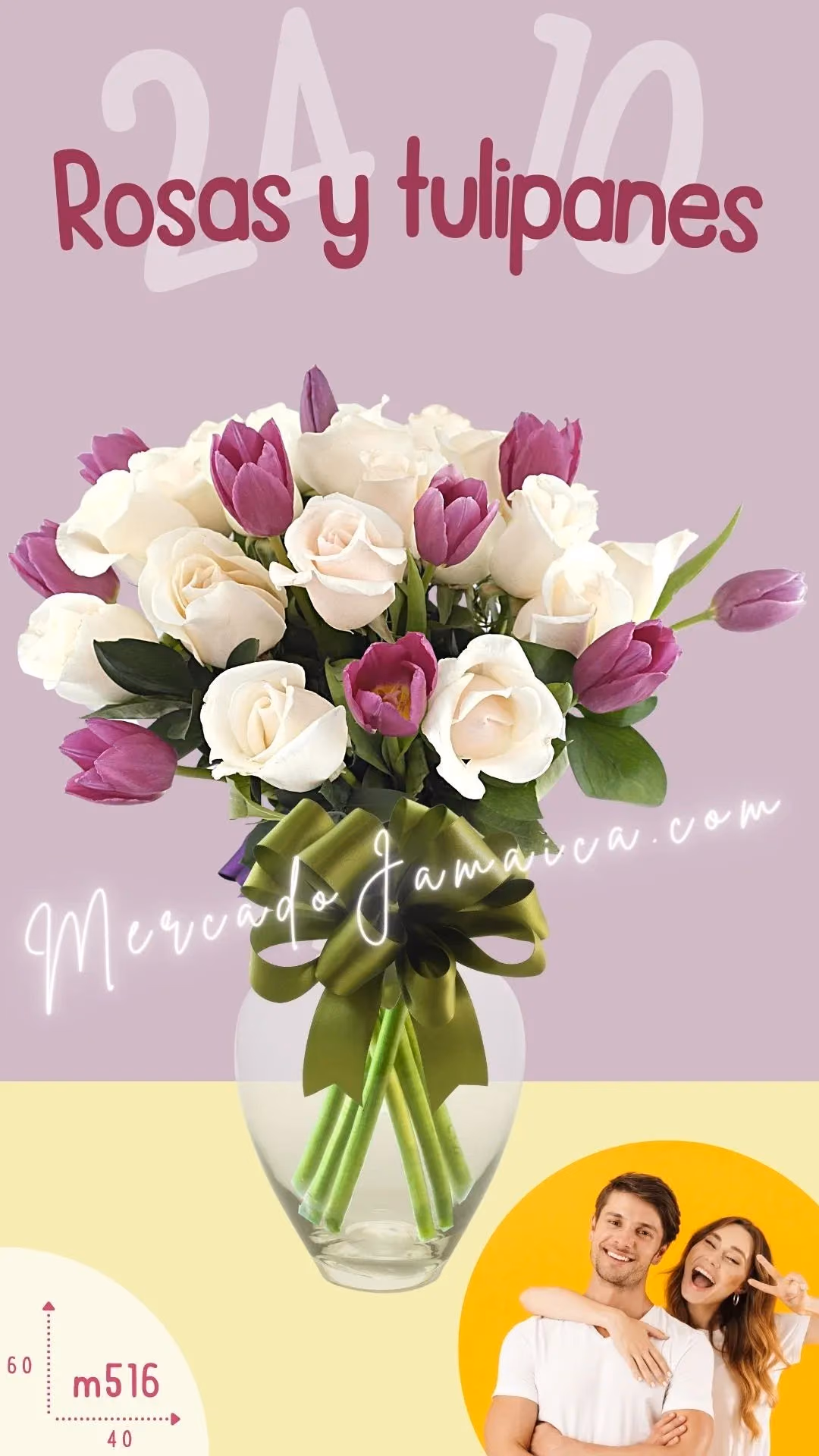 10 Tulipanes Morados y 24 Rosas Silver CDMX