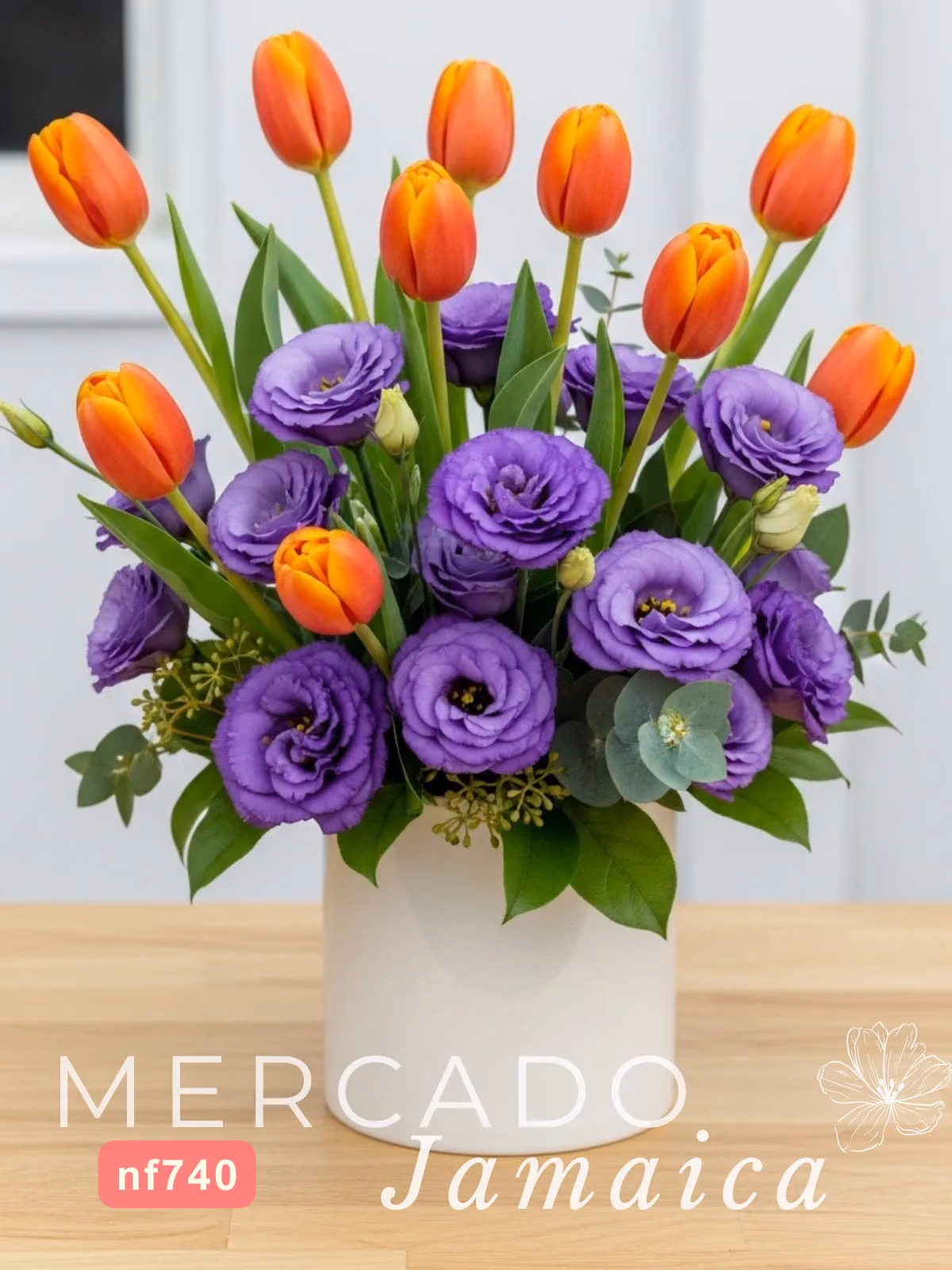 10 Tulipanes Naranja con Lisianthus CDMX