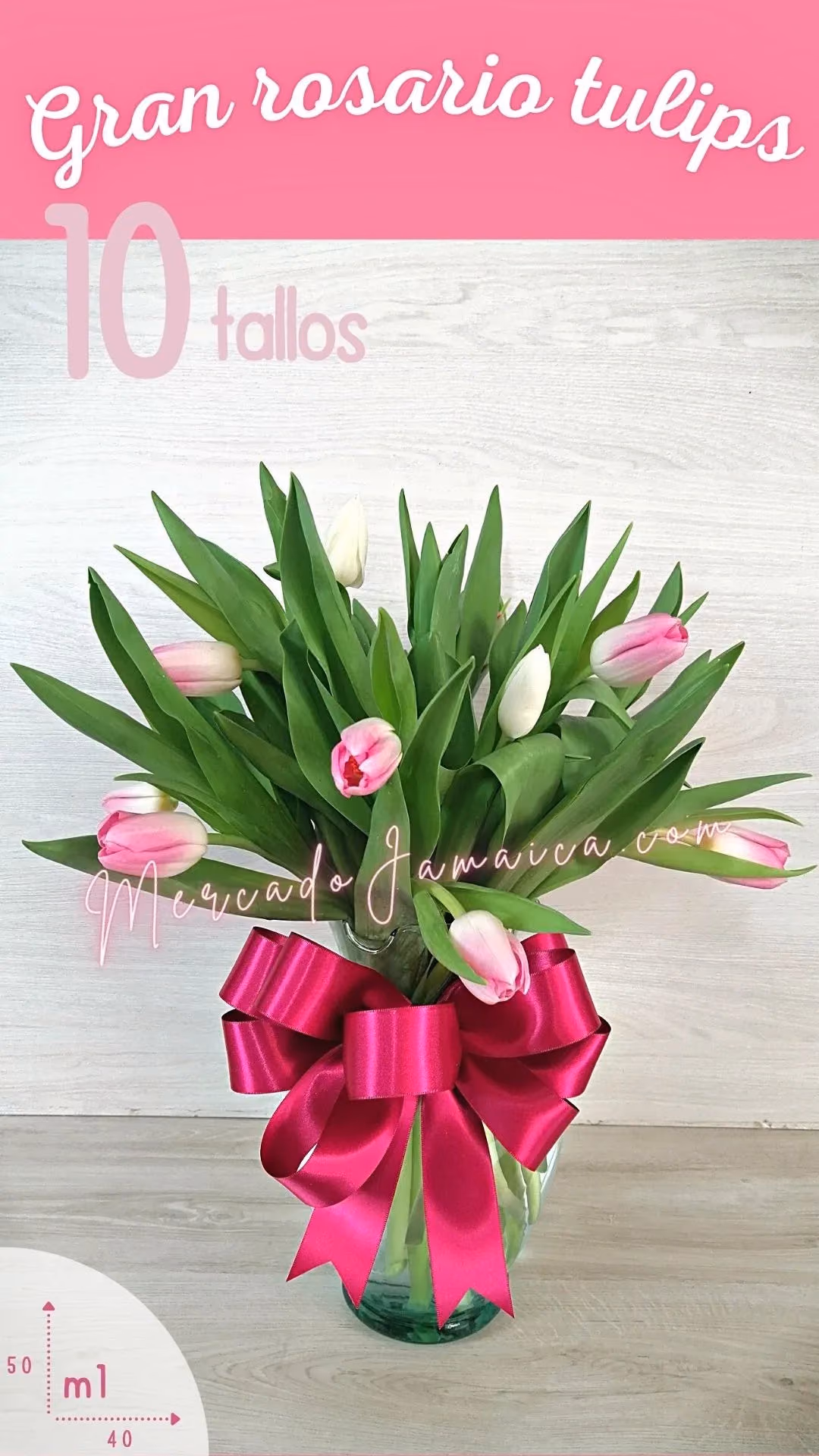 10 Tulipanes Rosa Rosario en Jarrón · CDMX