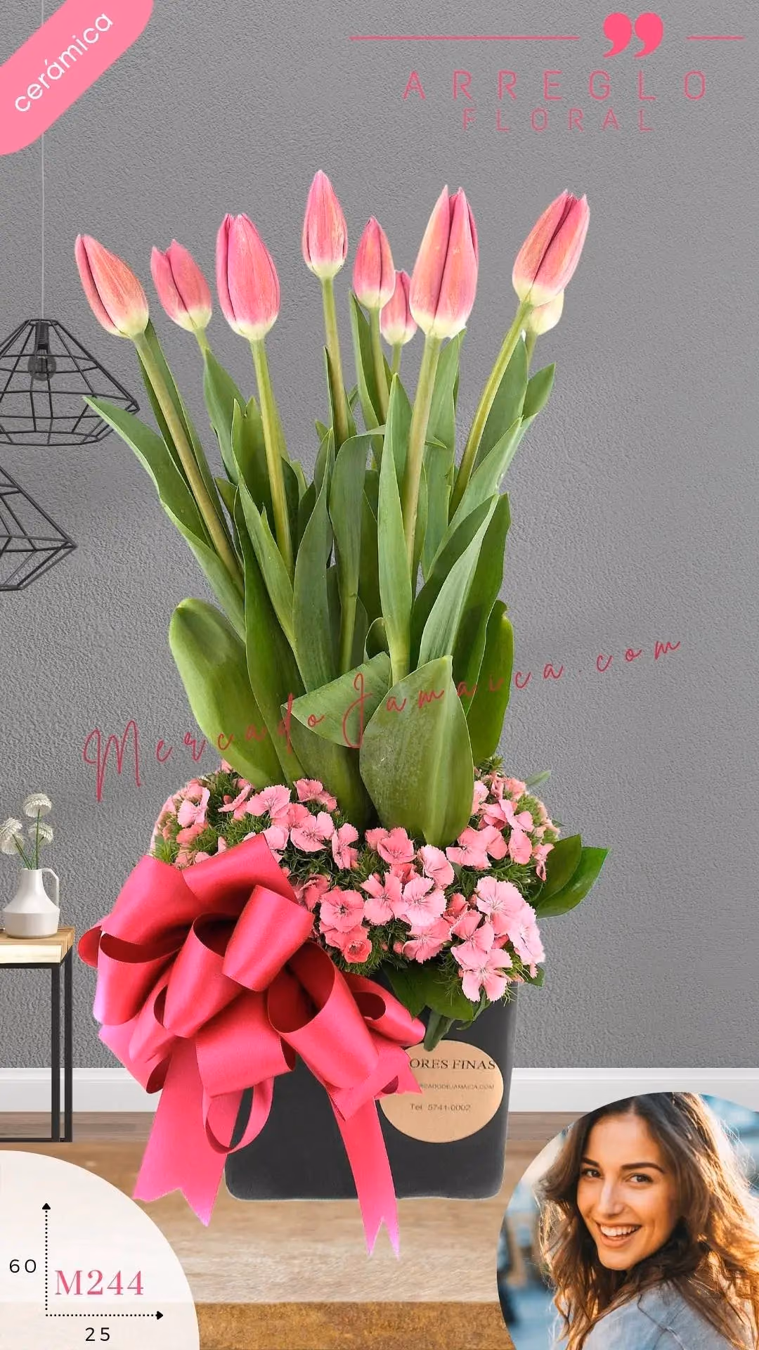 10 Tulipanes y Dianthus Rosa | Arreglo CDMX