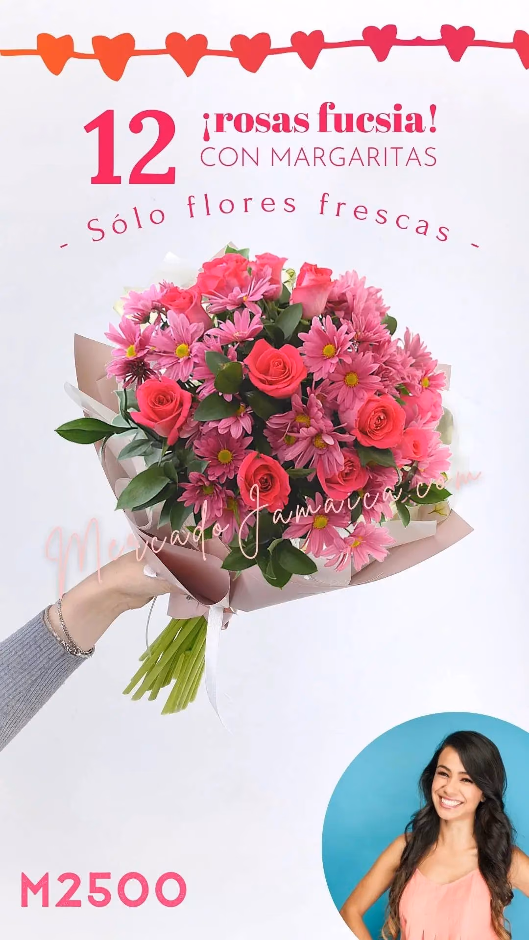 12 Rosas Fucsia con Margaritas Rosa CDMX
