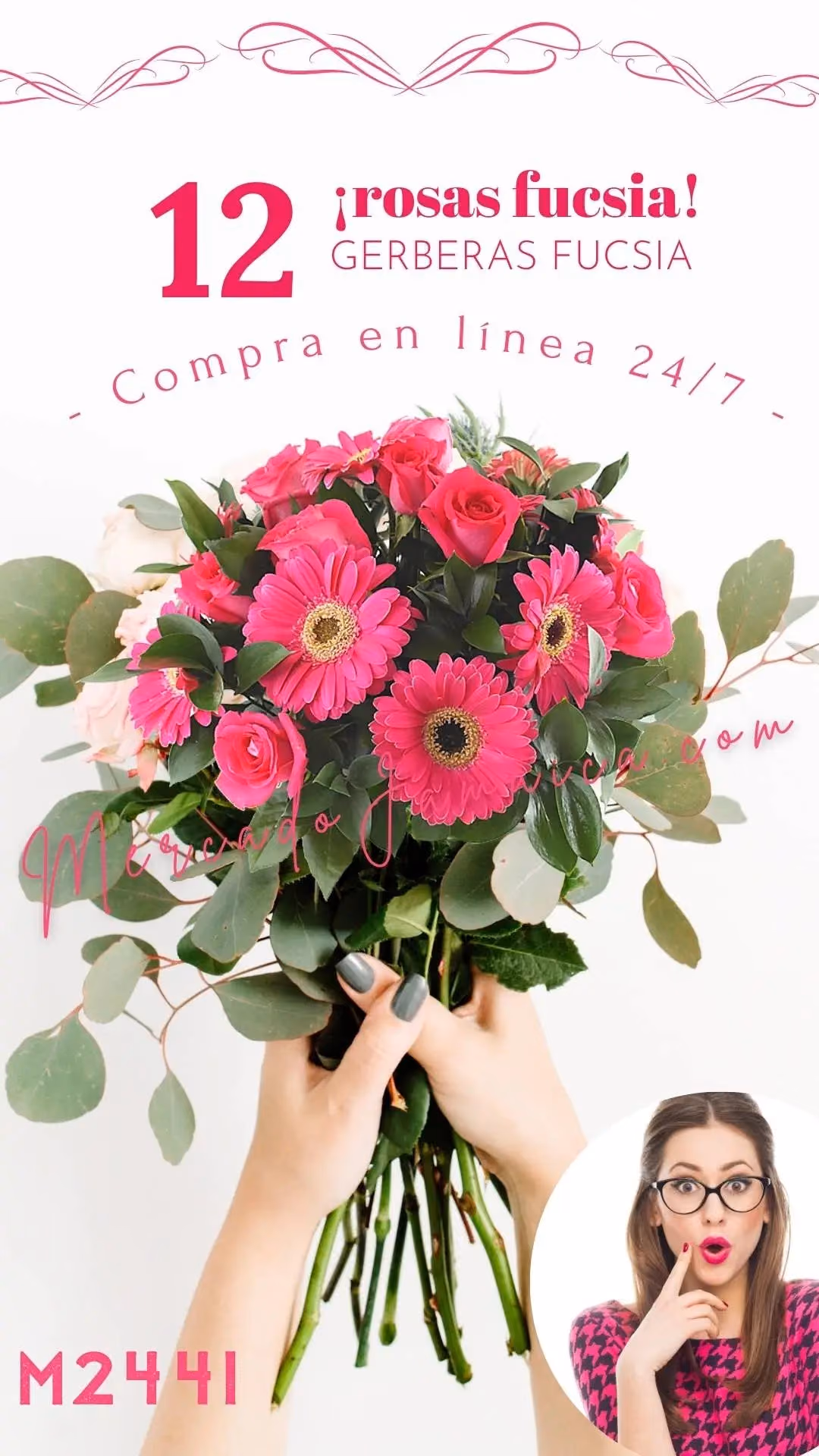 12 Rosas y 10 Gerberas Fucsia en Florero CDMX