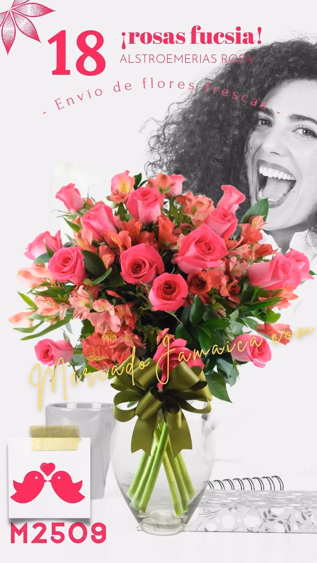 18 Rosas Fucsia con Alstroemerias Rosa | CDMX