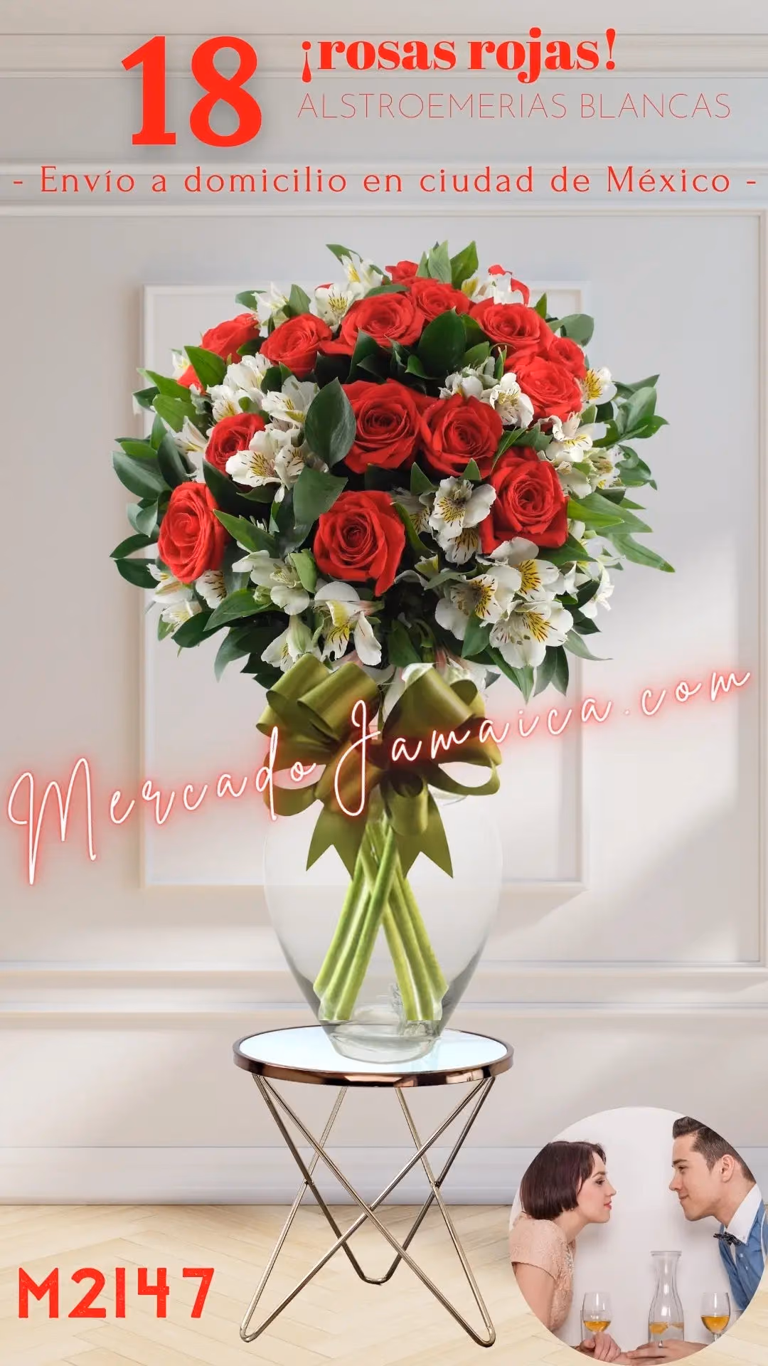 18 Rosas Rojas y Alstroemerias en Jarrón CDMX