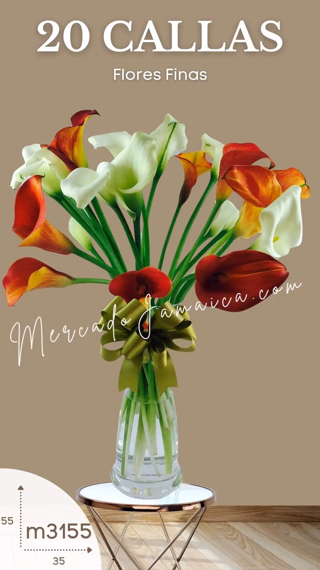 20 Callas Blancas y Naranja en Florero | CDMX