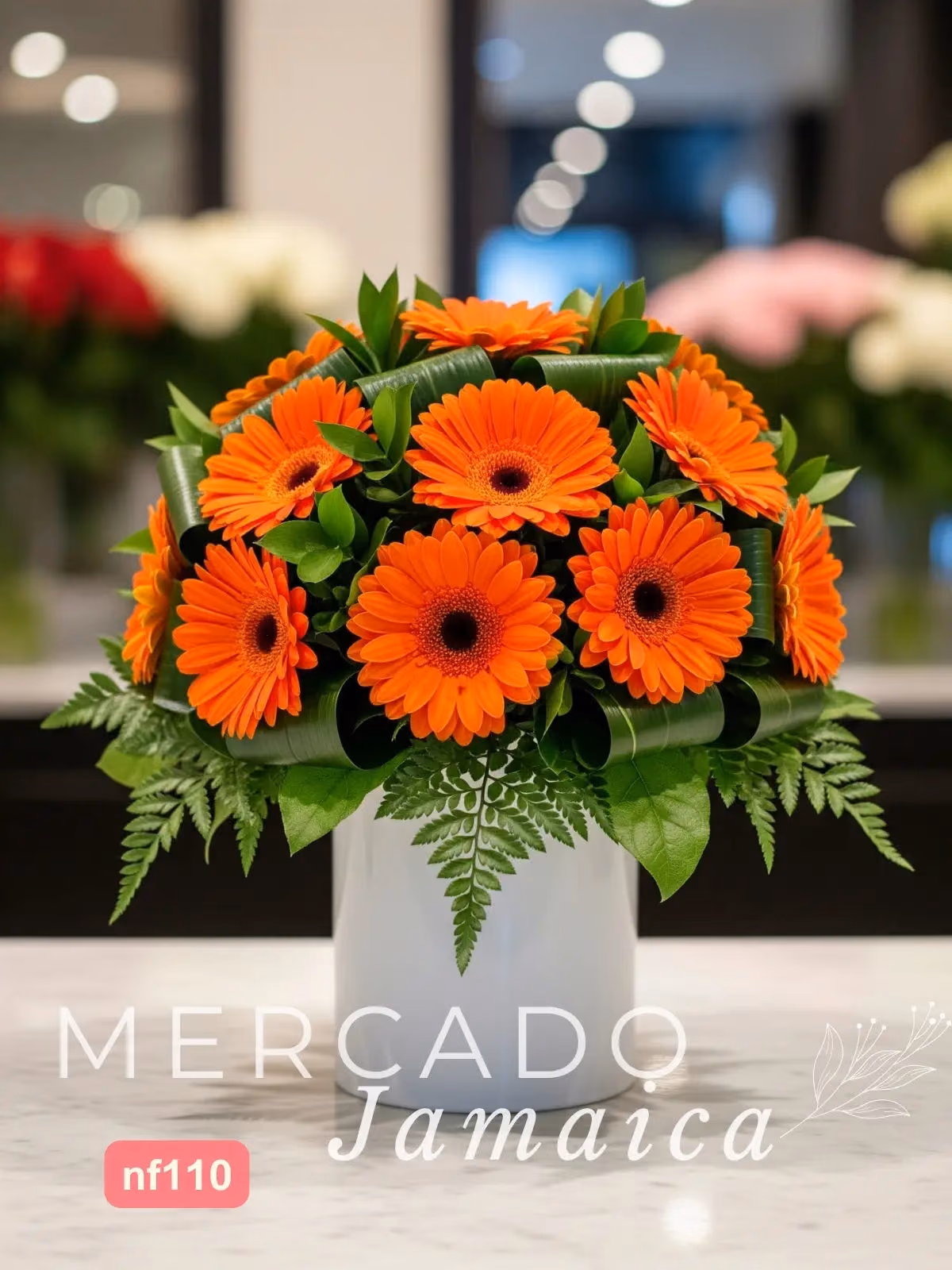 20 Gerberas Naranjas en Florero de Cerámica CDMX