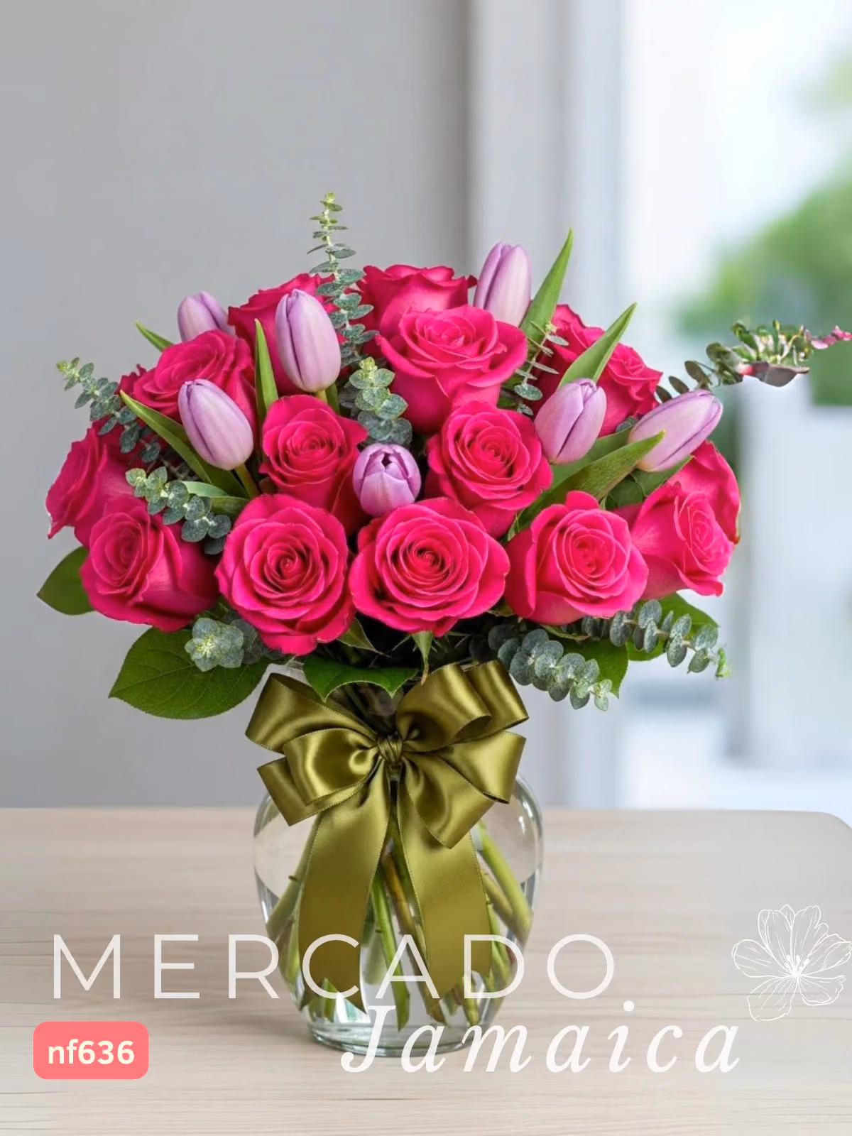 20 Rosas Fucsia y 10 Tulipanes Lila en CDMX