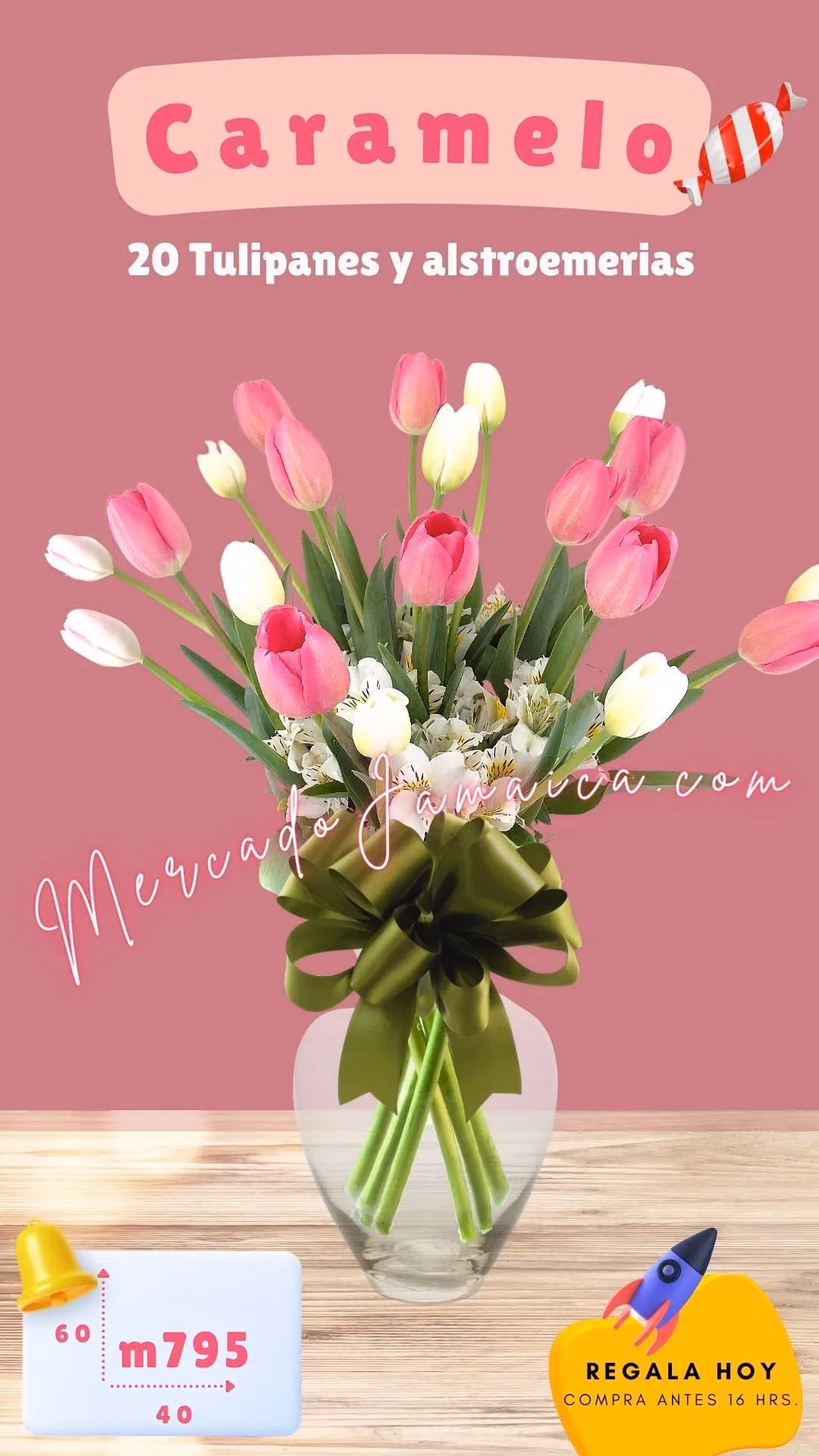 20 Tulipanes Rosa y Blanco con Alstroemerias CDMX
