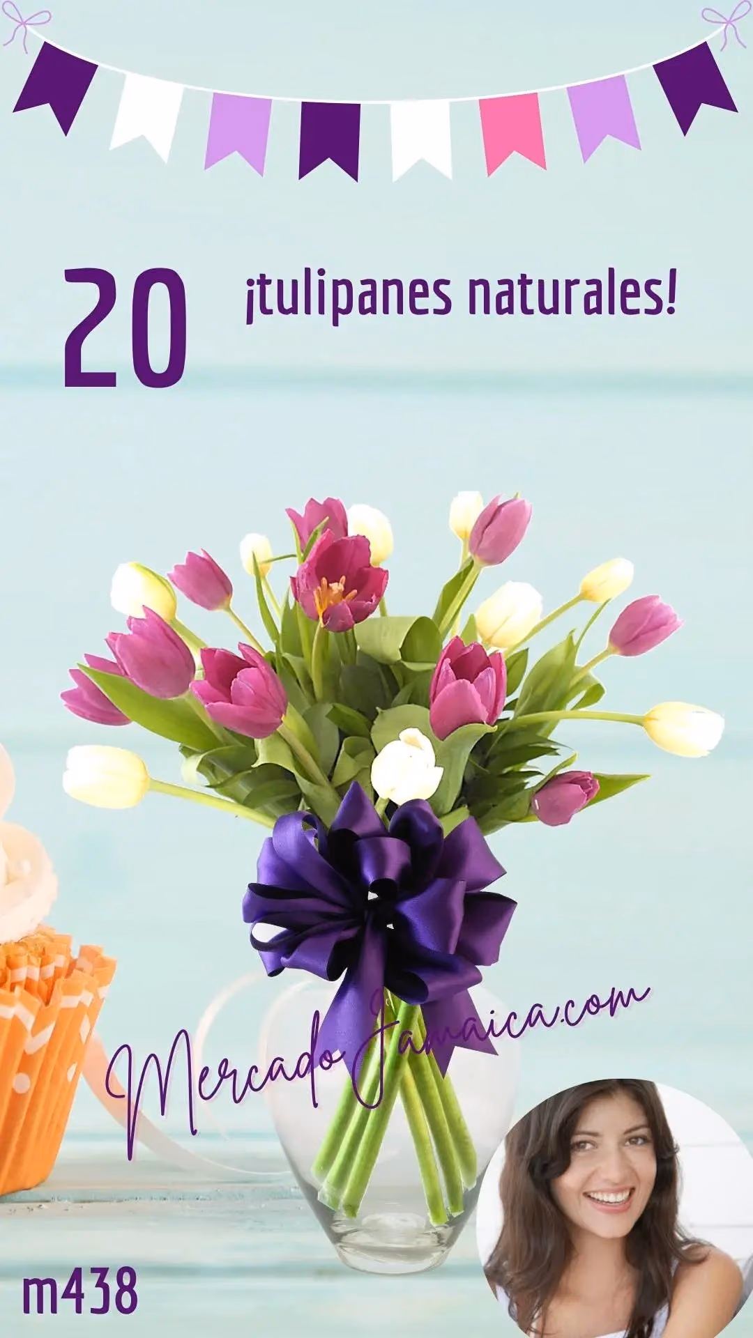 20 Tulipanes Sweet Curly Morado y Blanco CDMX