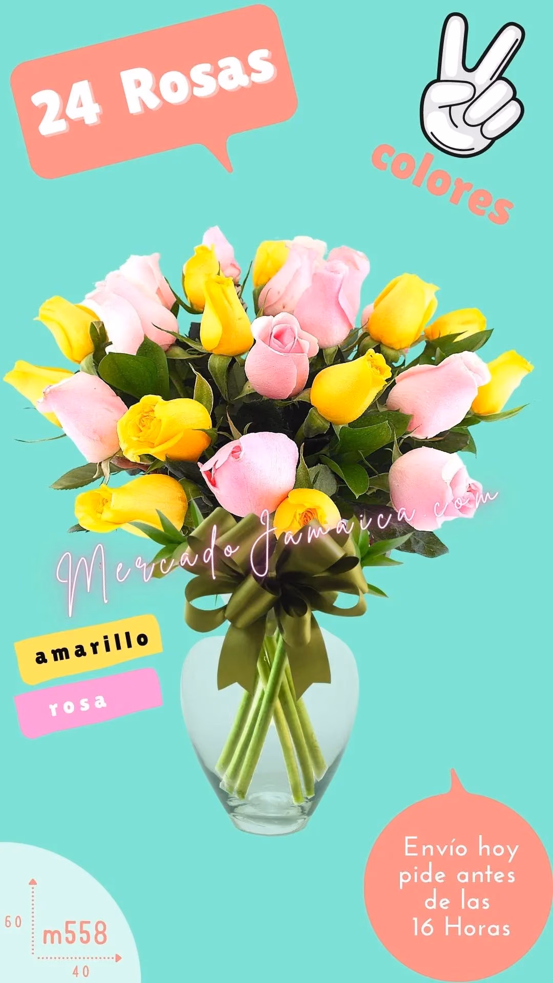 24 Rosas Amarillas y Rosa a Domicilio CDMX