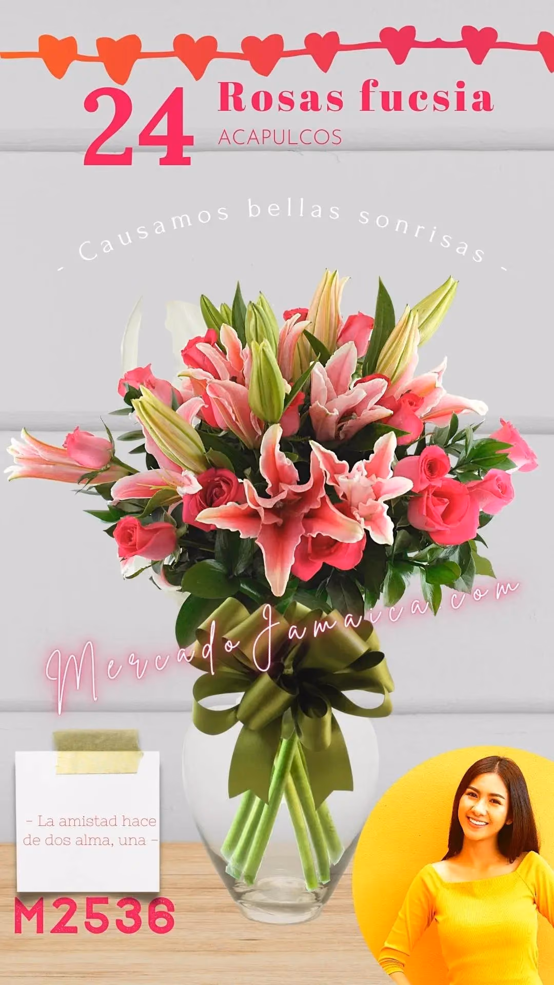 24 Rosas Fucsia con Acapulcos | CDMX a domicilio